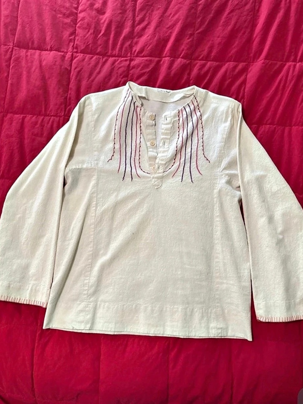 Vintage The Sewing Room Embroidered Long Sleeve Top in White